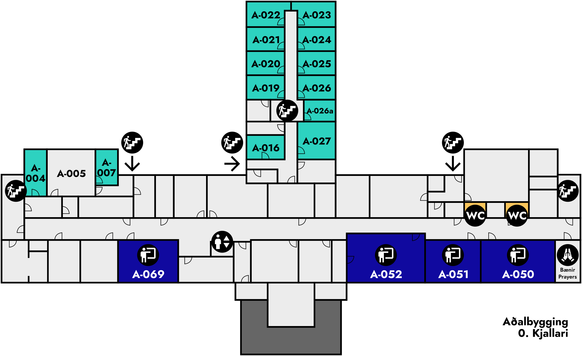Yfirlitsmynd af Aðalbyggingu: Kjallari