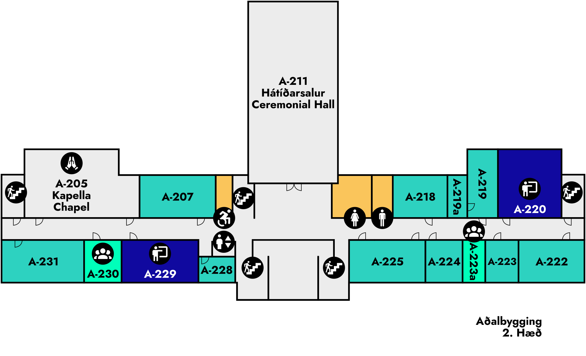 Yfirlitsmynd af Aðalbyggingu: 2. hæð