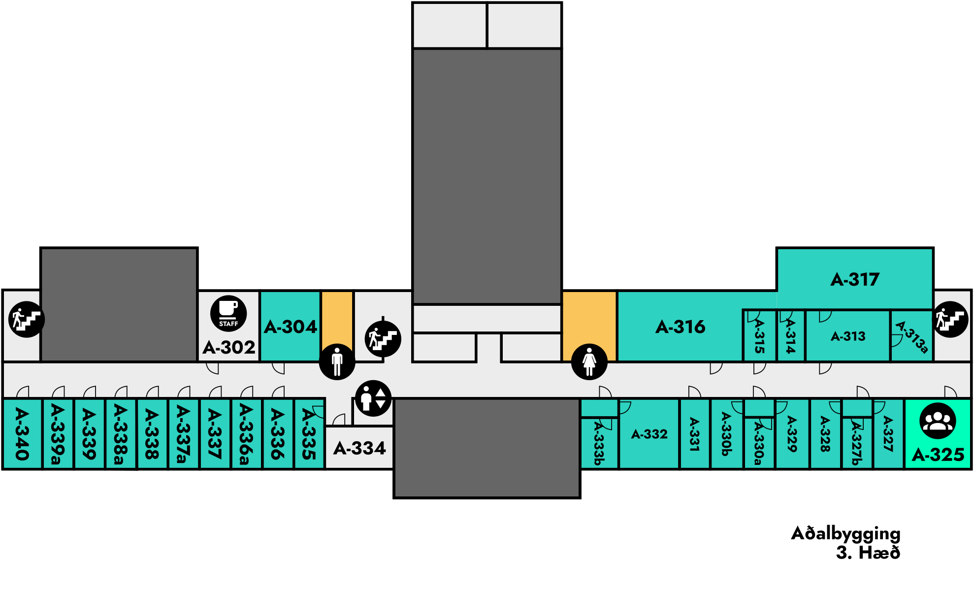 Yfirlitsmynd af Aðalbyggingu: 3. hæð
