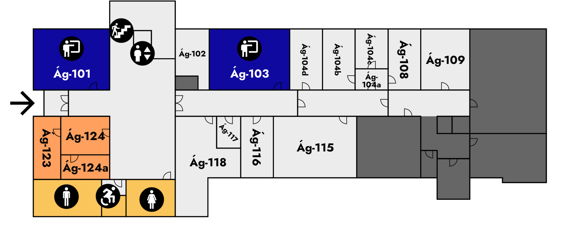 Yfirlitsmynd af Árnagarði: 1. hæð
