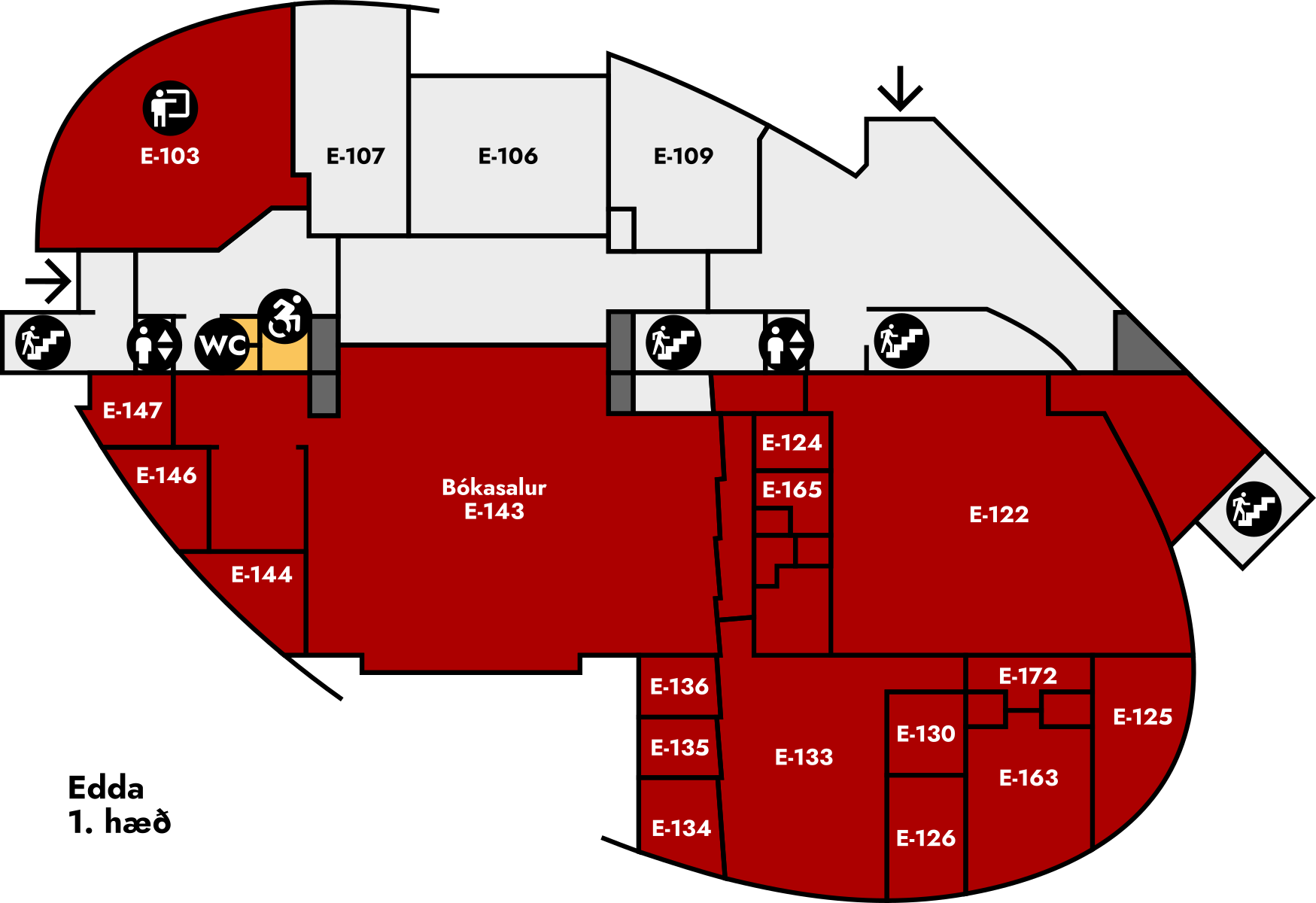 Yfirlitsmynd af Eddu: 1. hæð