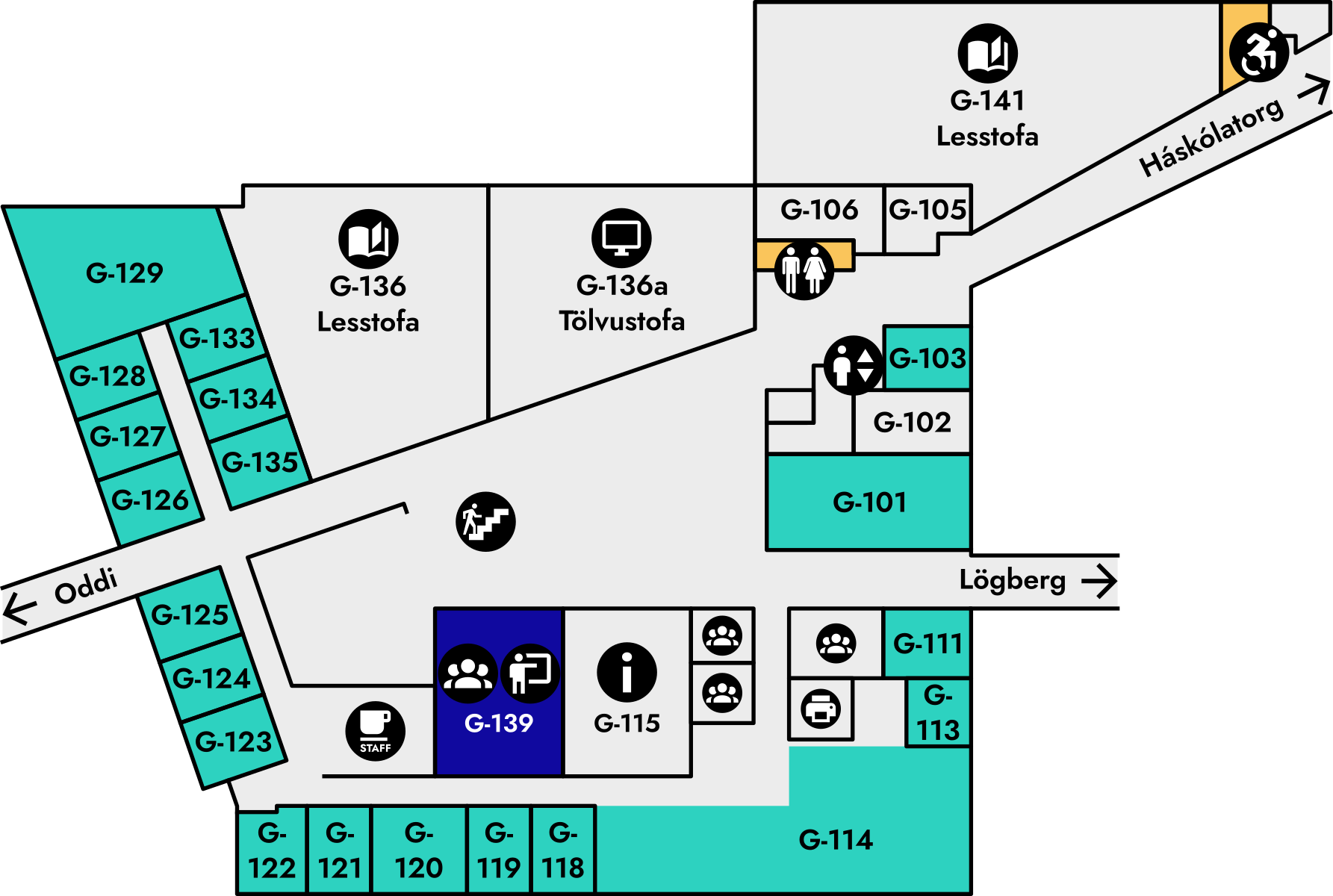 Yfirlitsmynd af Gimli: 1. hæð