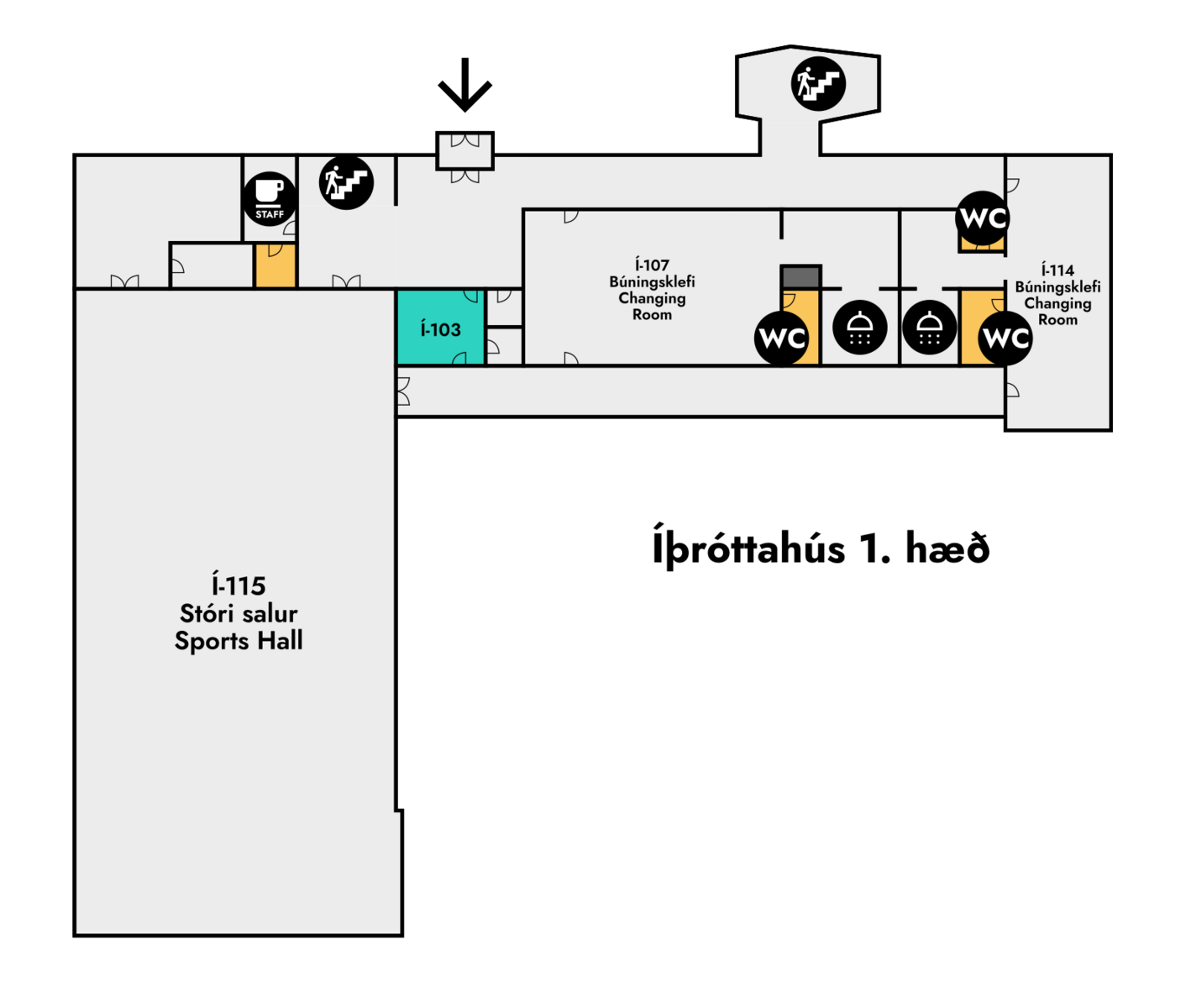 Yfirlitsmynd af Íþróttahúsi: 1. hæð