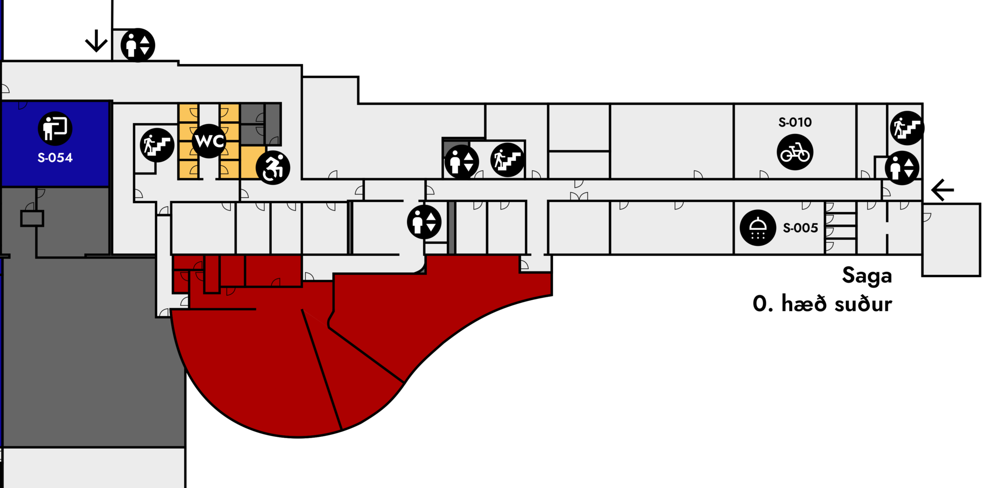 Yfirlitsmynd af Sögu: 0. hæð suður