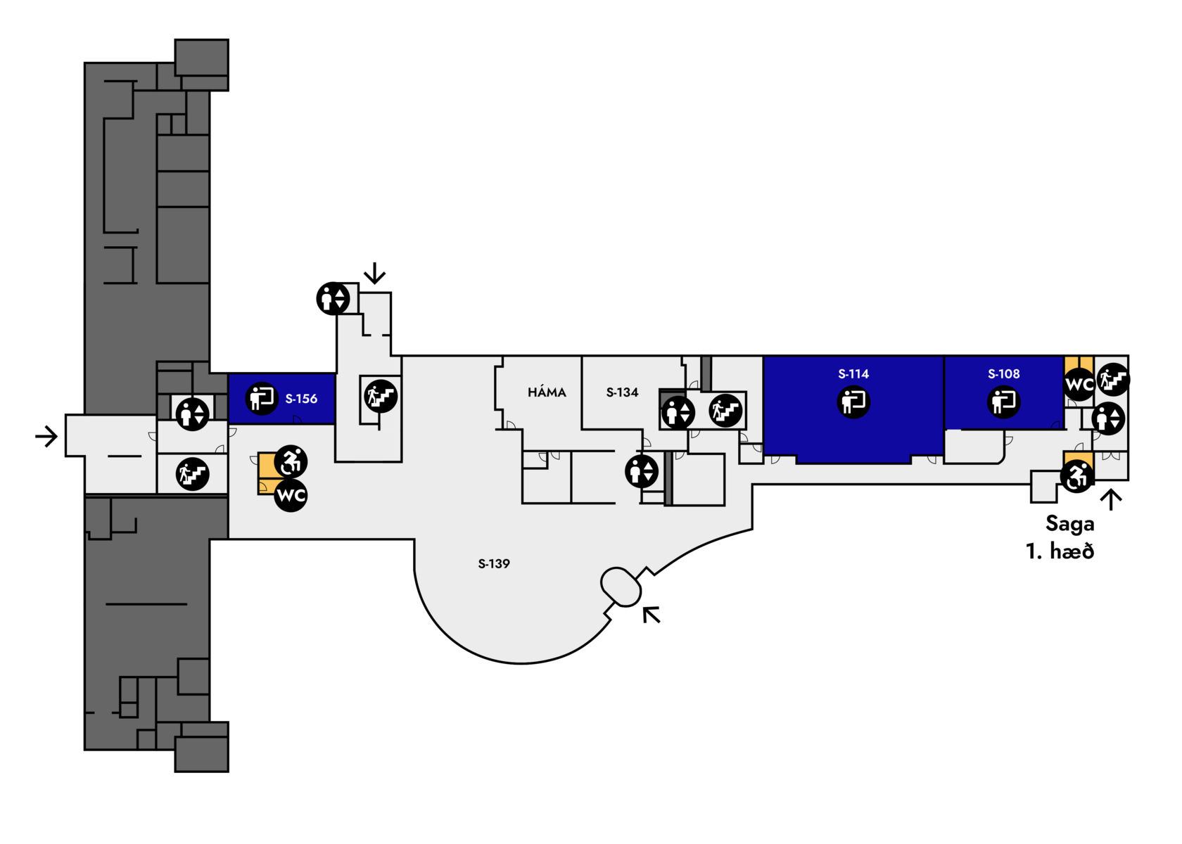 Yfirlitsmynd af Sögu: 1. hæð allt