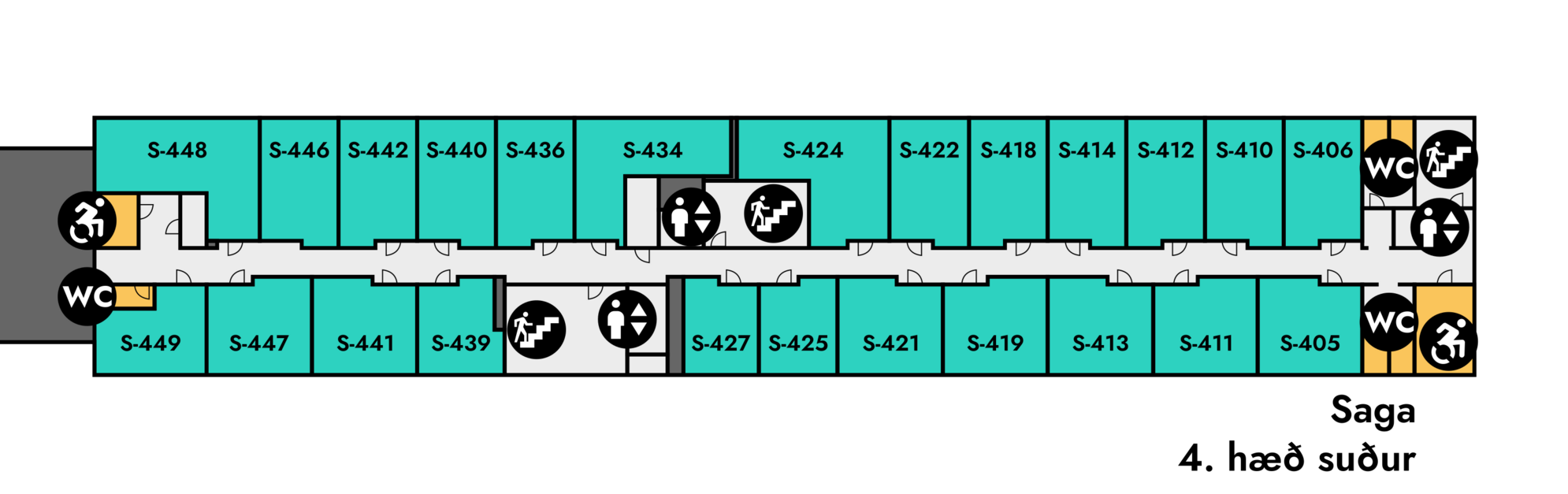 Yfirlitsmynd af Sögu: 4. hæð suður