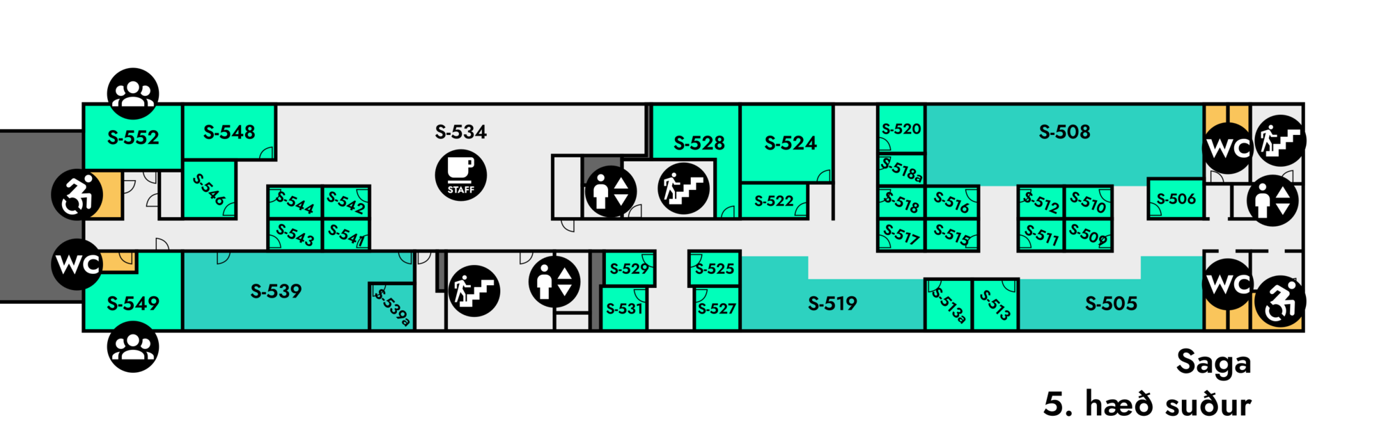 Yfirlitsmynd af Sögu: 5. hæð suður