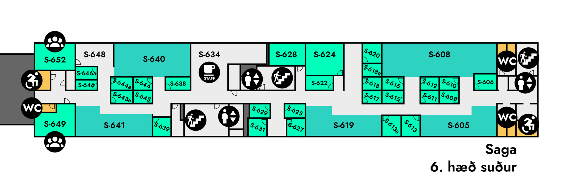 Yfirlitsmynd af Sögu: 6. hæð suður