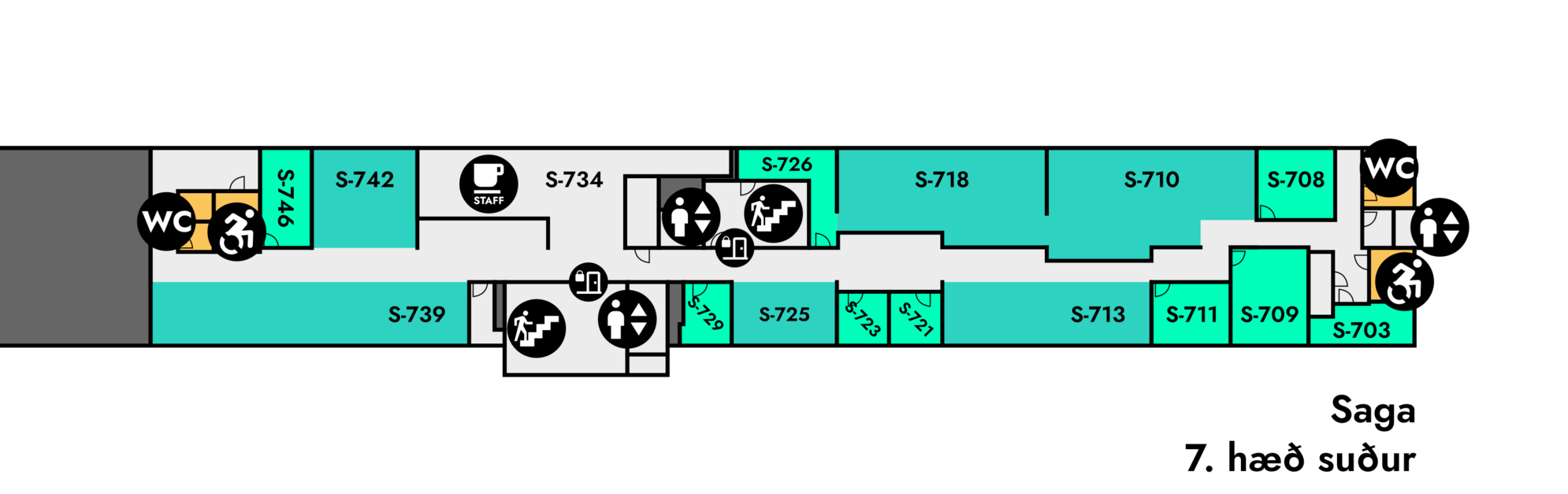 Yfirlitsmynd af Sögu: 7. hæð suður