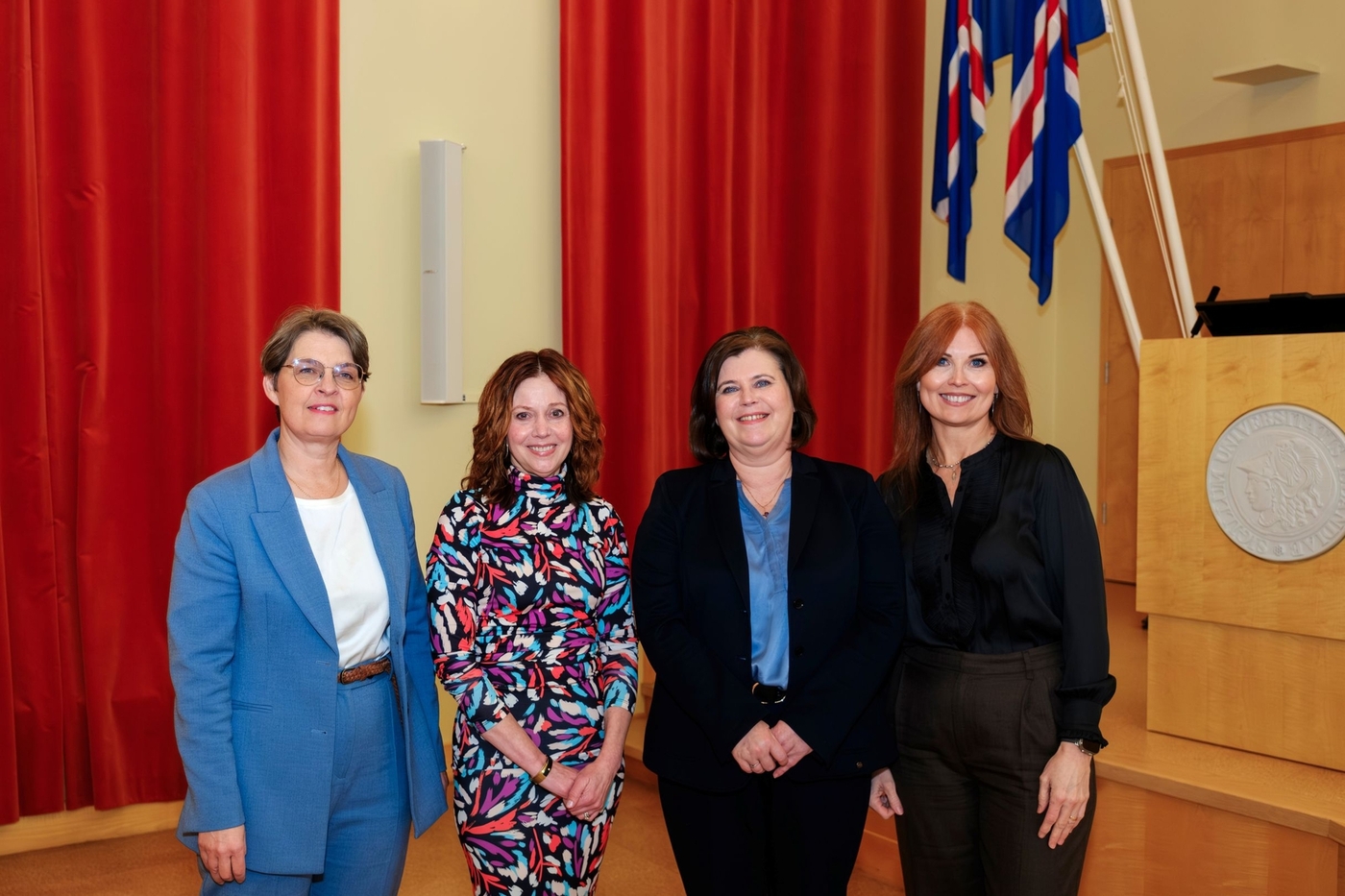 Kolbrún Þ. Pálsdóttir, forseti MVS, Karen Hammersness, Ásthildur Lóa Þórsdóttir, mennta- og barnamálaráðherra og Berglind Gísladóttir, dósent við MVS.