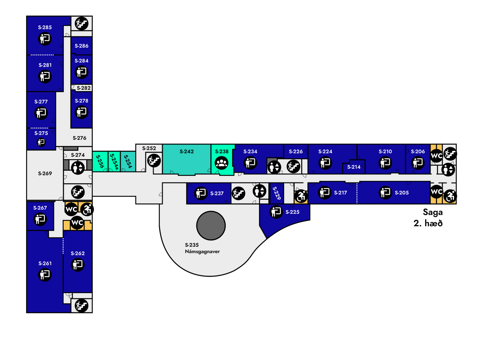 Yfirlitsmynd af Sögu: 2. hæð allt