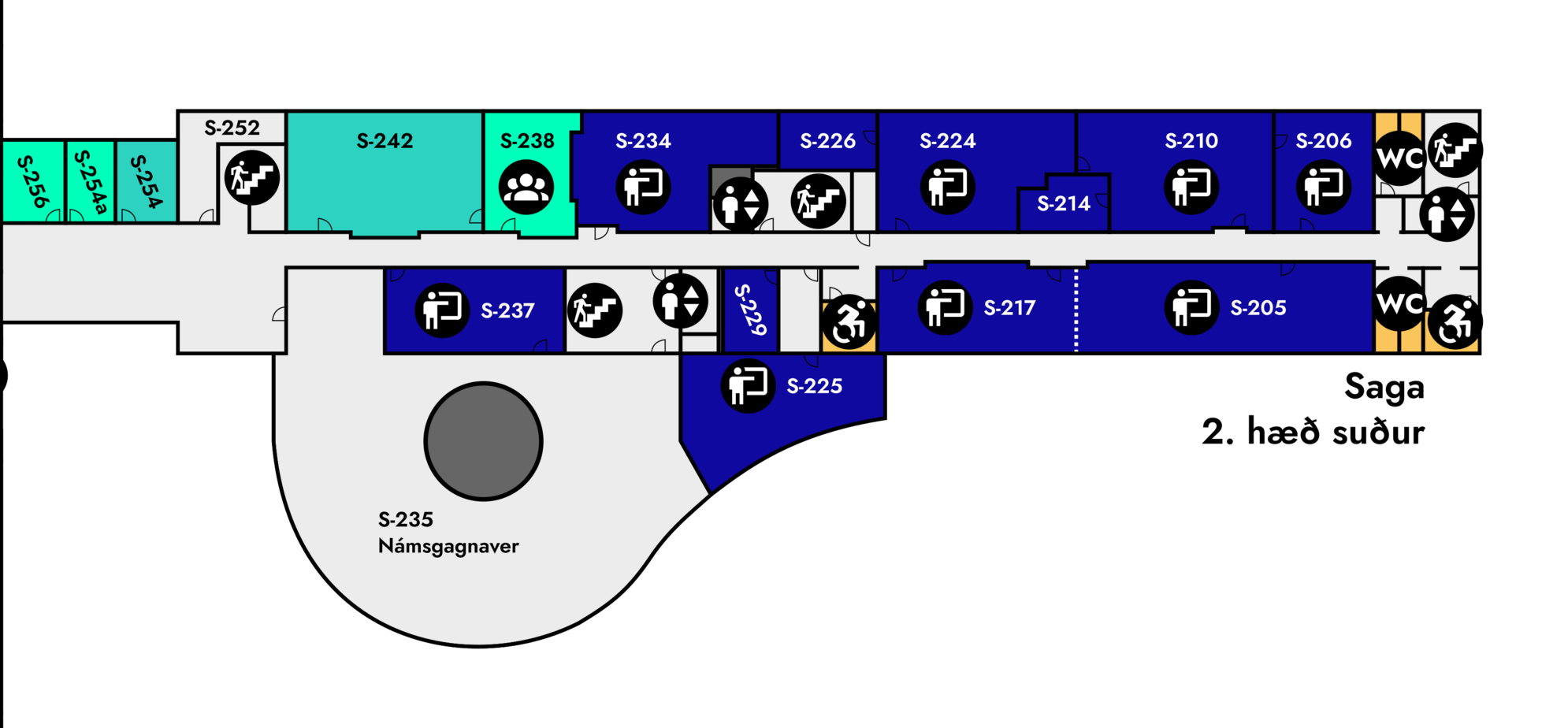 Yfirlitsmynd af Sögu: 2. hæð suður