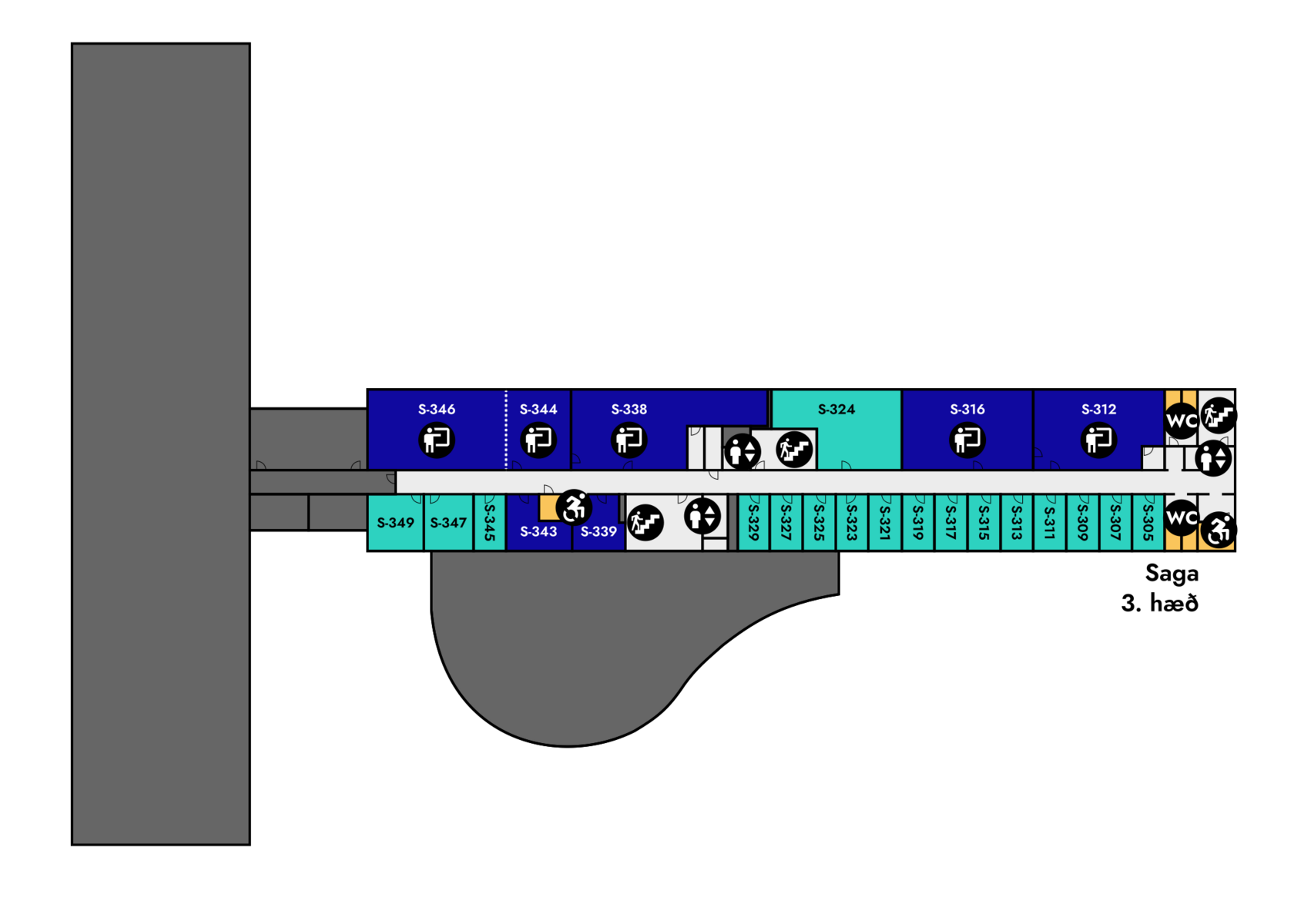 Yfirlitsmynd af Sögu: 3. hæð allt