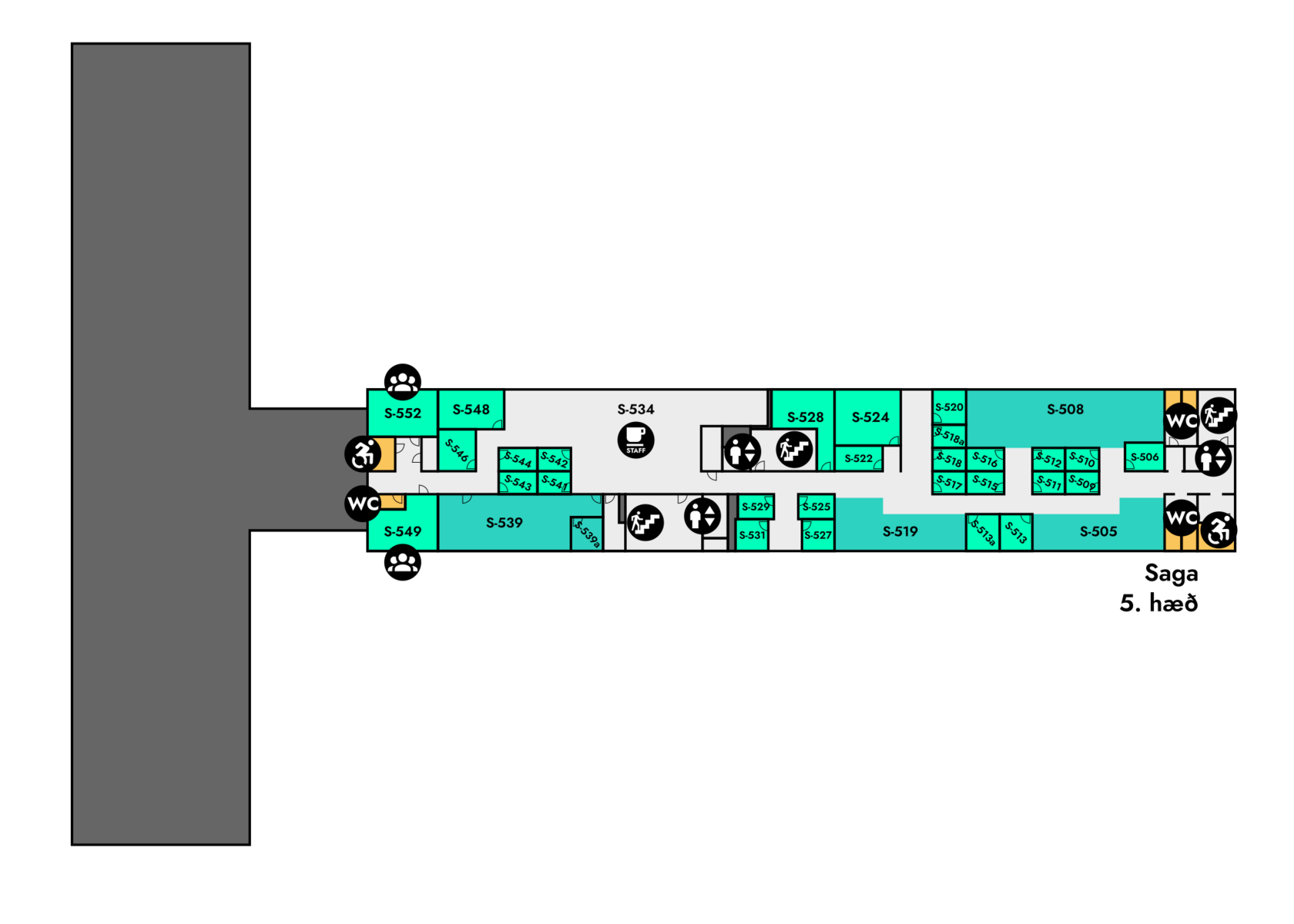 Yfirlitsmynd af Sögu: 5. hæð allt