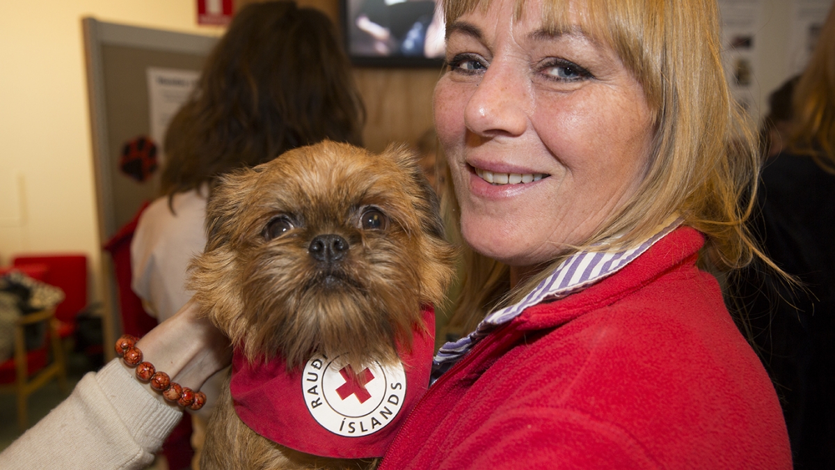 Hjálparhundurinn Ólöf sem vinnur fyrir Rauða kross Íslands ásamt eiganda sínum Brynju. Ólöf og Brynja