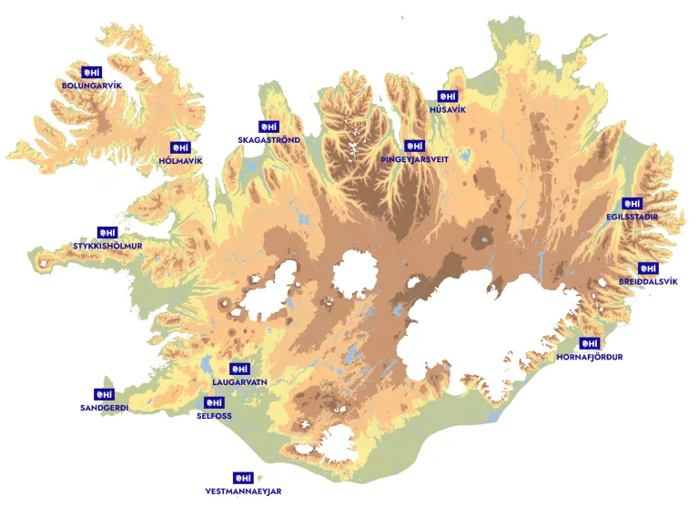 Map of Iceland marked with regional research centres