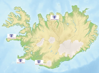Íslandskort sem sýnir áfangastaði lestarinnar