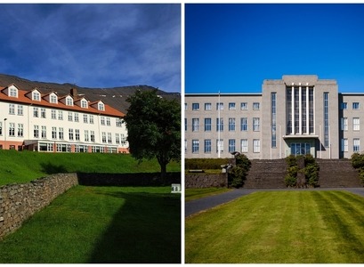 Aðalbyggingar Háskólans á Hólum og Háskóla Íslands