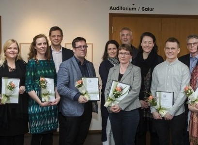 Styrkþegar ásamt stjórn Styrktarsjóðs Áslaugar Hafliðadóttur og rektor Háskóla Íslands. MYND/Kristinn Ingvarsson