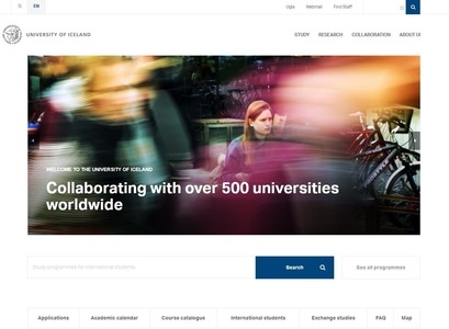 Forsíða nýs ensks vefs Háskóla Íslands