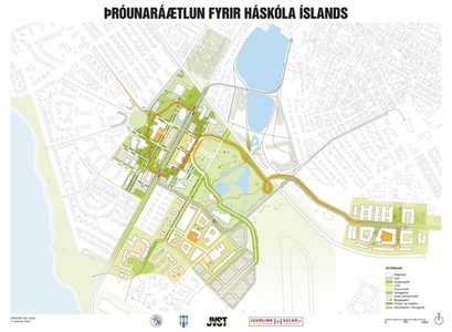 Teiking af háskólasvæðinu eins og það birtist í Þróunaráætlun skólans.