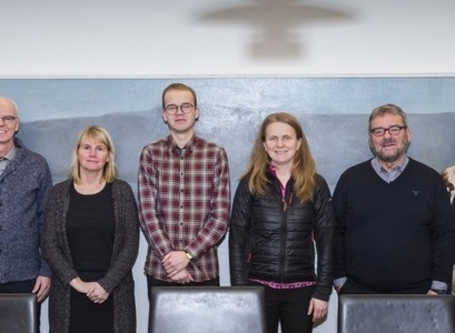 Skipulagsnefnd ásamt rektor og starfsmönnum nefndarinnar: Frá vinstri: Magnús Diðrik Baldursson, Eiríkur Hilmarsson, Steinunn J. Kristjánsdóttir, Ari Guðni Hauksson, Hrund Ólöf Andradóttir, Stefán Thors, Sigríður Sigurðardóttir og Jón Atli Benediktsson. Á myndina vantar Sigurlaugu I Lövdahl.