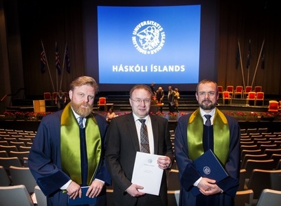 Ásgeir Jónsson forseti Hagfræðideildar, Björn Blöndal og Daði Már Kristófersson forseti Félagsvísindasviðs