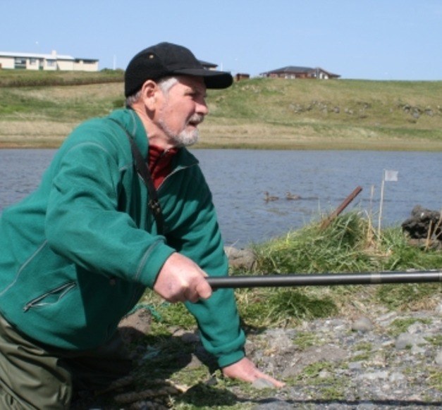 Smári J. Lúðvíksson handsamar kollur til merkingar